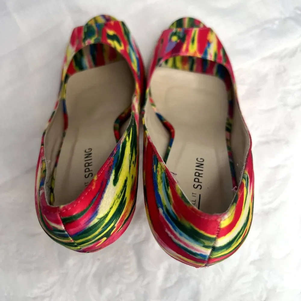Call It Spring Open Toe Neon Multi Color Pumps Size 7 - Picture 4 of 8